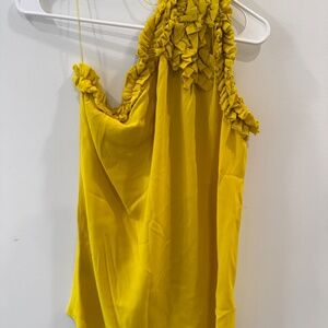 Robert Rodriguez - Mustard Yellow Silk Blend One Shoulder Ruffle Blouse, Size 10